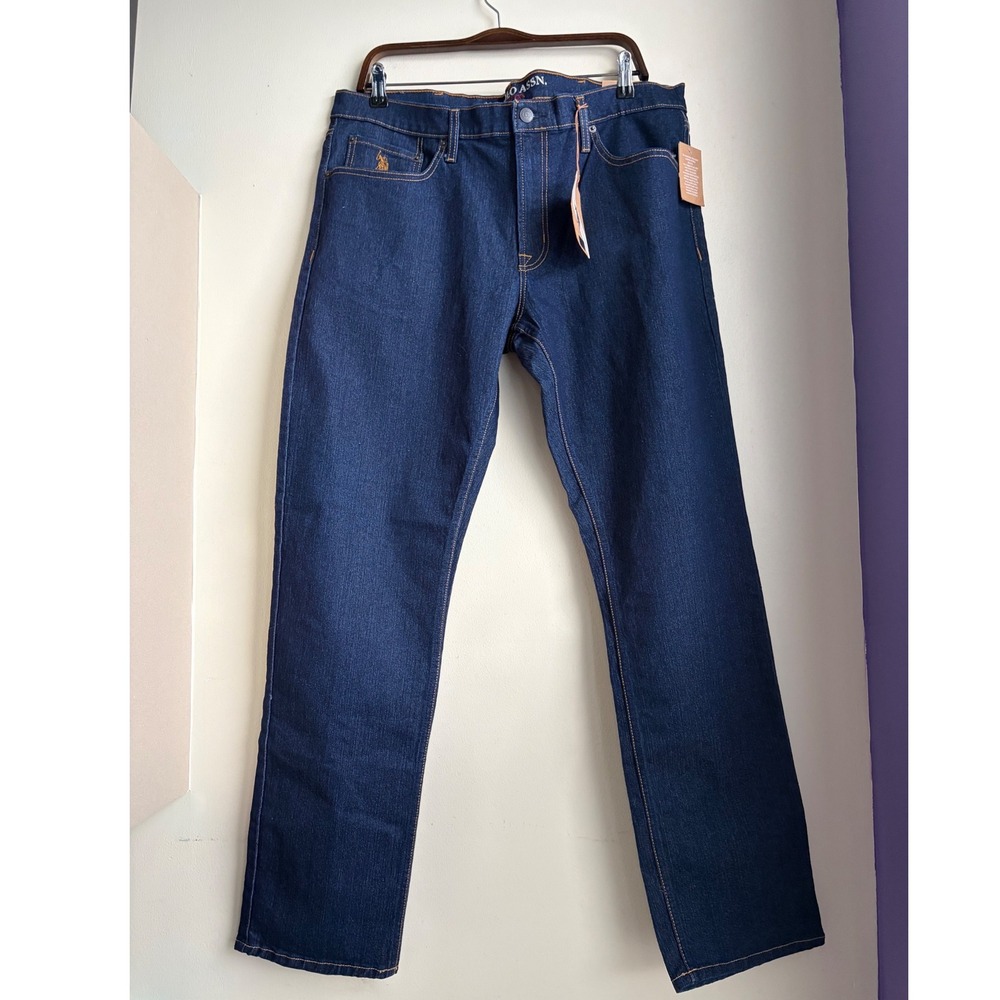 US Polo Assn Mens Slim Straight Jeans 38x32 Dark Wash Activate Stretch Denim